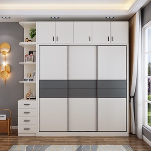 衣柜推拉门白色滑门趟门北欧现代简约家用卧室3门2门环保大衣橱