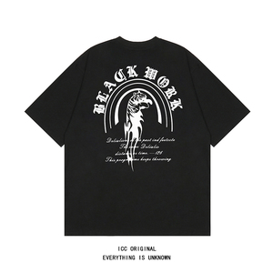 icc原创 blackwork欧美潮牌亚比风哥特文字虎标刺青印花短袖男t恤