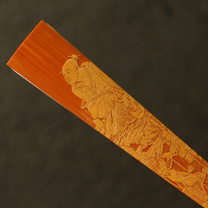 精品名家袁江纯手工留青雕刻文人图王伟老玉竹铲子折扇竹扇骨扇子