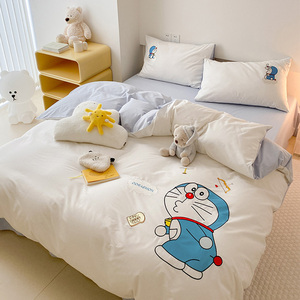 全棉贴布绣四件套卡通哆啦A梦被套100纯棉叮当猫被罩被单床单床品