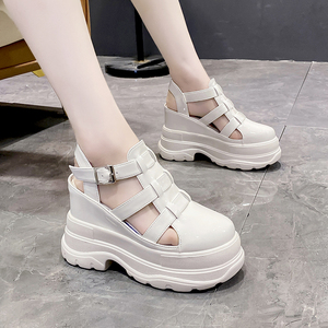 韩国潮牌凉鞋女复古镂空松糕坡跟2023夏季新款小个子增高罗马鞋潮