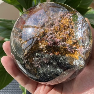 天然异像四季彩幽灵水晶聚宝盆转运风水球摆件直径10厘米招财改运