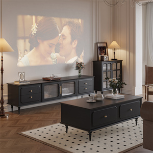 美式复古电视柜茶几组合家具家用客厅新款法式中古风黑色电视机柜