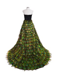 真孔雀翎羽毛凤凰拖尾摆长款裙子衣服模特成人走秀表演装饰道具