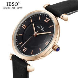 新款IBSO手表女士防水牛皮带女表简约时尚潮流女款手表学生腕表