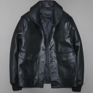 头层马皮真皮皮衣男修身短款青果领男士休闲哥萨克外套纽扣商务吕