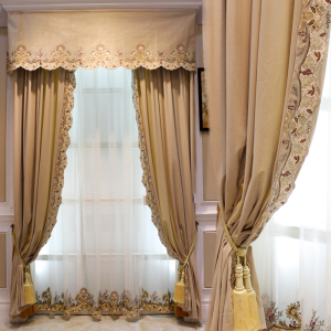 曼凯维奇 豪华别墅客厅大气小法式绒布立边绣卧室窗帘定制刺绣纱