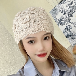 遮白发的帽子女士新款夏季贝雷帽时尚洋气薄款勾花蕾丝镂空民族风