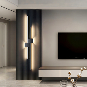 简约现代沙发客厅电视背景墙装饰木格栅卧室床头条形一字长条壁灯
