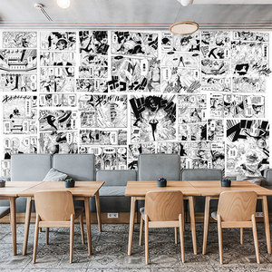 黑白漫画墙纸日系动漫七龙珠拼图火影忍者海贼王墙布二次元壁纸画