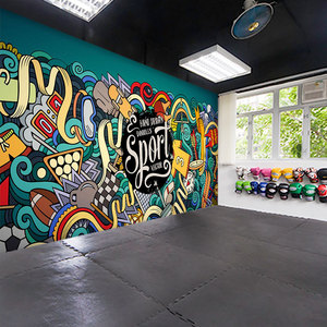 体育馆涂鸦墙纸运动健身房背景墙装饰壁画台球厅球馆滑板墙绘壁纸