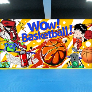 少儿篮球馆体能训练室墙纸卡通涂鸦灌篮高手背景墙装饰球鞋店壁纸