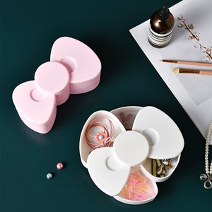 儿童发卡收纳盒头绳少女心首饰盒360度旋转卡通便携学生小化妆盒