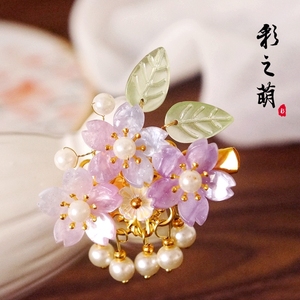 彩家手作【樱穗】渐变樱花珍珠发夹 古风对夹汉服发夹唯美配饰