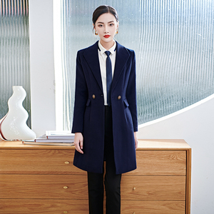 冬季职业装毛呢大衣女中长款收腰显瘦售楼部工作服正装呢子外套女