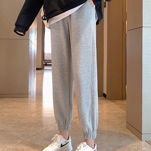 日本代购sly灰色高腰运动裤女小个子宽松显瘦灯笼裤加绒束脚卫裤