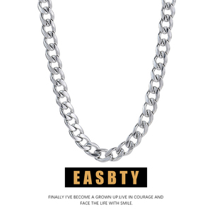 EASBTY百搭细款古巴项链男嘻哈女同款钛钢银色潮欧美不掉色锁骨链