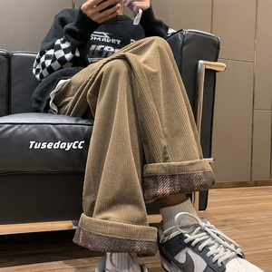 8817人付款天猫棕色古着vintage裤子男ins潮牌400g重磅束脚卫裤秋冬加