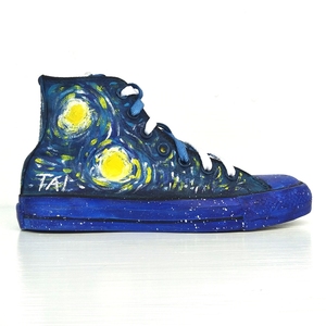 彩绘客制手绘高帮帆布鞋彩绘梵高涂鸦星空板鞋男女欧美街头风潮鞋