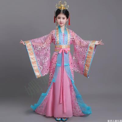 高端童童汉服g女女拖地长裙六一儿童唐装仙演表女服古代公主古奢