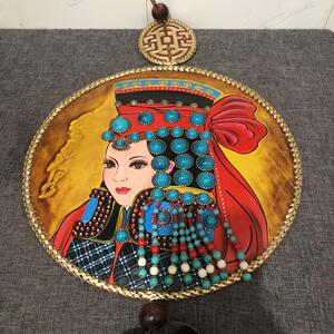 蒙古工艺皮画苏鲁锭纯牛皮手绘皮画皮摆台摆件