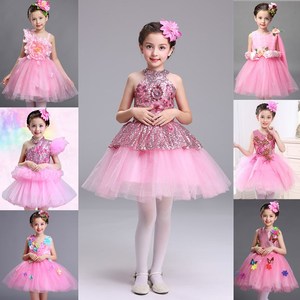 新款少儿舞蹈服花朵亮片裙儿童粉色公主裙幼儿蓬蓬纱裙女童表演服