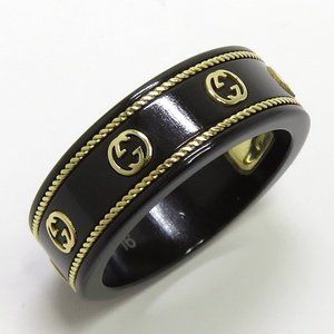 日本直邮 二手 gucci 古驰 18k黄金黑陶瓷戒指 15.5号