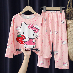 hellokitty衣服儿童女宝宝睡衣春秋薄款长袖小孩家居服凯蒂猫童装