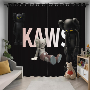 芝麻街KAWS定制窗帘男生卧室飘窗网红暴力熊个性免打孔直播背景布