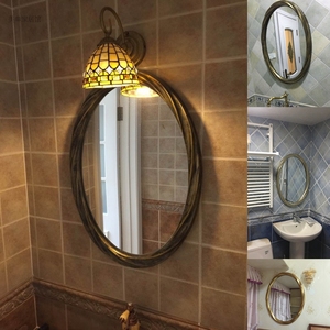 美式复古厕所挂镜欧式椭圆形壁挂装饰梳妆中式浴室卫生间化妆镜子