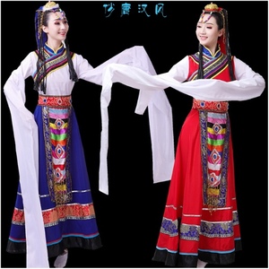 新款藏族舞蹈服装女长裙水袖演出服民族风成人少数民族藏式大摆裙
