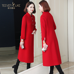 红色双面呢羊毛大衣冬季外套韩版修身女装中长款过膝2020秋冬新款