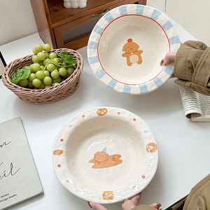 手绘陶瓷餐盘高颜值网红餐具家用可爱水果盘沙拉盘早餐盘甜品盘子