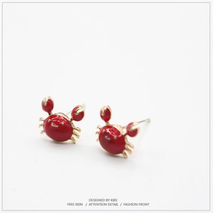 萌蟹小螃蟹可爱红色耳钉女气质韩国个性创意s925银耳针小众款设计