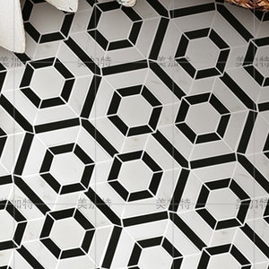 石材马赛克背景墙黑白现代拼图卫生间地面拼花防滑马赛克艺术砖