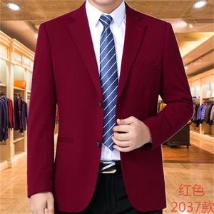 品牌中年男士红色西服外套新款单西装爸爸装高档免烫休闲宽松大码