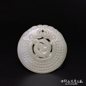 古玉老玉仿古老和田碧玉战汉龙凤玉璧挂件 古董古玩老物件手把件