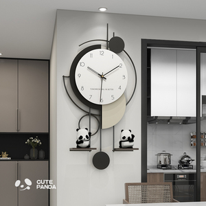 创意熊猫挂钟客厅2024新款钟表现代简约艺术钟挂墙时钟高级感静音