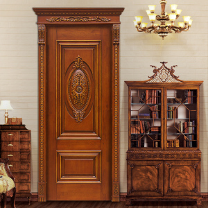 美式实木门欧式浮雕花门楣罗马柱烟熏做旧实木房间烤漆门原木门