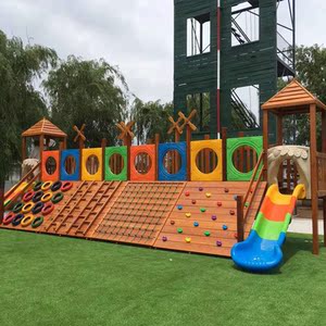 攀爬网户外体能训练组合黄花梨木制架幼儿园荡桥钻洞玩具木质滑梯