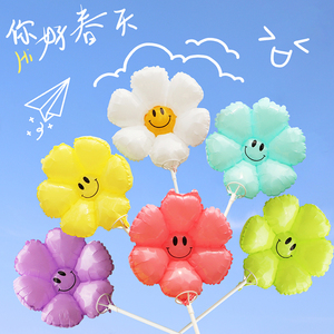 太阳花小雏菊花花气球儿童笑脸安全无毒拍照道具地推铝膜气球批发