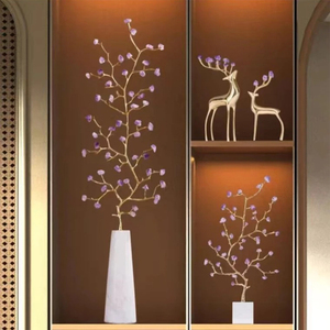 美式轻奢金色黄铜树枝紫水晶摆件样板间客厅玄关装饰摆设装饰品