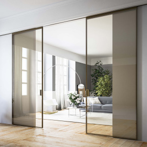 钛镁铝合金单扇单轨道移门窄边框吊轨玻璃推拉隔断厨房对开隐形门