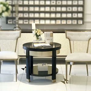 美克轻奢美家黑金圆桌客厅小茶几实木角桌现代简约椅边电话桌家具