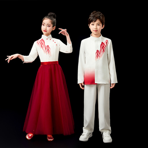 大合唱演出服六一男童中山装儿童钢琴演奏礼服裙女童公主裙中国风