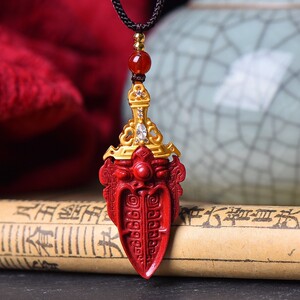 天然正品朱砂紫砂镶嵌款饕餮剑吊坠挂件保真坠