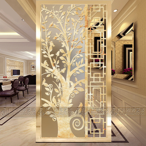 定制艺术玻璃背景墙屏风隔断客厅玄关雕花工艺玻璃磨砂现代简约树