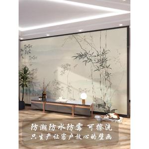 3d新中式手绘竹林电视背景墙壁纸客厅沙发影视墙壁画书房卧室墙布