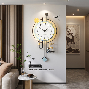 静音挂钟客厅餐厅大气创意钟表2024新款家用现代简约时钟挂墙壁灯