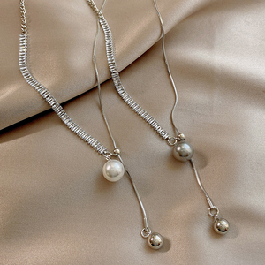 长款流苏抽拉式珍珠锆石项链女2023新款爆款颈链女轻奢小众毛衣链
